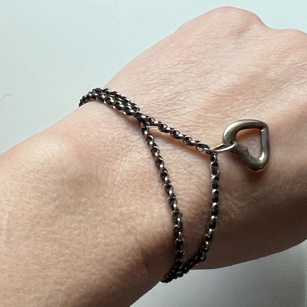 Sterling Double Chain Bracelet With Heart Charm